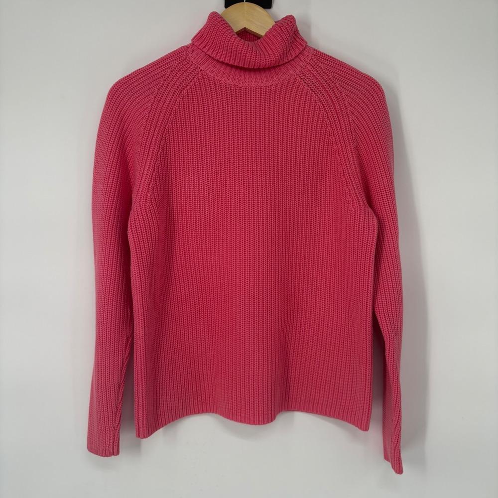 Lands End Pink Shaker Knit Turtleneck Sweater Womens Small 6-8 Raglan Pullover